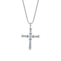 Sterling Silver Cross Pendant Necklace, Minimalist Design, Light Luxury, Cross-Border Bestseller-S925 sterling silver + 4 x 10 point moissanite  925 silver