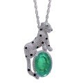 wholesale Metal material first, Zhuo Zhifan Jewelry new simulated emerald 10*14mm leopard pendant money leopard necklace European and American style-0-4