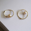 wholesale 9K Gold Twisted Freshwater Pearl Ear Hoops with Minimalist Korean Japanese Design Elegant Earrings for Women-0-3