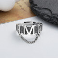 wholesale S925 Sterling Silver Retro M Fringe Thai Silver Ring with English Letters, Unisex Euro-American Style Accessory-0-1