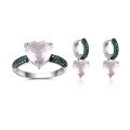 wholesale S925 Sterling Silver European and American Heart-Shaped Gemstone Set Natural Rose Quartz Ring Earrings Heart Topaz Jewelry Set-0-4