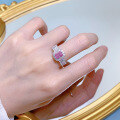 wholesale S925 Sterling Silver New Imported High-Carbon Diamond Rose Pink 5*7 Rectangular Ring for Women,Ins Style-0-3