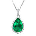 S925 Silver Y-Shaped Teardrop Emerald Imitation Pendant Necklace-0-6