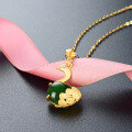 wholesale 925 Sterling Silver Ancient Gold Style Peacock Hetian Jade Pendant Necklace for Women, Ethnic Retro Gemstone Choker Collarbone Chain-0-1