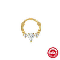 wholesale S925 sterling silver triple marquise inlaid diamond opal cartilage piercing ear hoop-Single gold #1