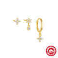 wholesale S925 Sterling Silver Geometric Octagonal Diamond Accent Marquise Flower Earring Set,。-0-6