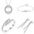 wholesale S925 Sterling Silver Jewelry Set for Women, Four-Piece Accessories Including Bracelet, Tassel Earrings, Necklace, and Ring, High-End Style-0-0
