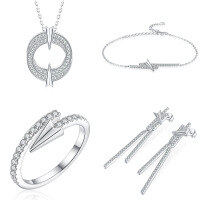 wholesale S925 Sterling Silver Jewelry Set for Women, Four-Piece Accessories Including Bracelet, Tassel Earrings, Necklace, and Ring, High-End Style-Ring TL-615 US size 9#