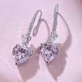 wholesale S925 Sterling Silver 10*10 Heart-Shaped Long Drop Hook Earrings with Pink, White, and Yellow High-Carbon Diamonds-0-5