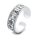 wholesale S925 sterling silver retro and creative mahjong-inspired open ring featuring east, west, south, north, center, fortune, and blank tile designs-0-4