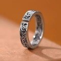 wholesale Best-selling antiqued Thai silver men's and women's retro ring with Tang grass pattern, auspicious cloud design, openable, vintage-style gift-0-0