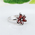 wholesale S925 sterling silver flower gemstone ring for women, set with natural garnet, sweet style silver jewelry, ready for wholesale-0-3