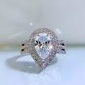 wholesale S925 Sterling Silver New Simulated High Carbon Diamond Luxury Halo Pear 7*10mm Teardrop Ring-0-1