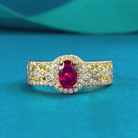 wholesale 925 silver 4*6 oval pigeon blood red gold bezel ring for daily wear, versatile Xiaohongshu live stream style-R1459 Red Diamond Gold>No. 9