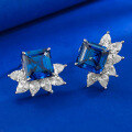 wholesale S925 Silver European and American New Style 8*8mm Royal Blue High Carbon Diamond Small and Versatile Daily Live Streaming Best Seller-0-3