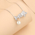 wholesale 925 Sterling Silver New Chinese Style Fairy Versatile Pearl Flower Pendant Delicate Choker Snake Chain Necklace-0-0