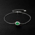 Sterling Silver Bracelet with Oval Emerald-Cut Green Gemstone, Vintage Style-0-2