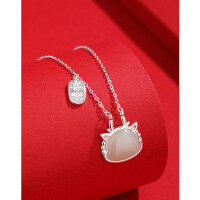 wholesale 925 Sterling Silver Ping'an Zodiac Dragon and Hetian Jade Necklace for Women, Small and Minimalist Design Dragon Year Pendant Collarbone Chain for Birth Year-Hetian jade necklace silver 925 silver