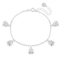 wholesale S925 Sterling Silver New Lily of the Valley Stamen Necklace and Bracelet Set for Women, High-End Sense, Small and Original, Pearl Silver Jewelry-SF524/Silver Bracelet【15+3cm】 925 Silver