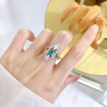 wholesale 925 Silver Ring with Mujing Jewelry's Captivating Paraiba Tourmaline Color, Inlaid Natural Cut Pyramid 6*6, Stunning Eye-Catching European and American Style for Women-0-3