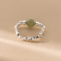 wholesale S925 Sterling Silver Ins Style Fresh and Delicate Engraved Bead and Crushed Silver Hetian Jade Ring Jewelry for Women R01772-0-3