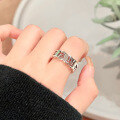 wholesale S925 Sterling Silver Openwork Six-Syllable Mantra Ring Unisex Fashionable and Unique Bold Retro Adjustable Live Opening Ring-0-2
