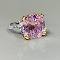 wholesale S925 Silver Ring, 14*14mm Cross-Border Minimalist Square Elegant Zircon Ring for Women-Pink No. 6