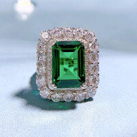wholesale S925 Silver 10*14mm Rectangular Cabochon High Carbon Green Zircon Ring for Index Finger Cross-border-Green No. 5