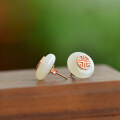 wholesale Rose gold plated sterling silver with certificate, natural Hetian jade earrings, Hanfu cheongsam ear studs, retro style women's jewelry-0-2