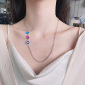 wholesale S925 sterling silver pearl chain epoxy enamel flower color-blocking necklace, fresh and sweet ladylike snake chain-0-0