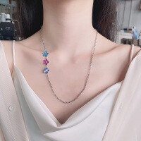 wholesale S925 sterling silver pearl chain epoxy enamel flower color-blocking necklace, fresh and sweet ladylike snake chain-444LM/approx. 7.3g>925 silver
