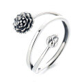 wholesale S925 Sterling Silver 3D Lotus/Bamboo Knot Tulip Ring Vintage Ethnic Style Index Finger Ring-0-4