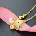 wholesale S925 sterling silver gold-plated zircon fish pendant pearl necklace for women in Japanese and Korean style with creative and personalized design-0-2