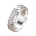 wholesale Metal Material: 925 Sterling Silver Chao Xiaobai ancient style auspicious clouds Lingxiao ring for men, fashionable open ring with embossed auspicious clouds and antique finish, index finger ring-0-6