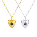 wholesale S925 Sterling Silver Lapis Lazuli Heart Necklace for Women, European and American Style, Small and Unique, Ins High-End Feel, Black Onyx Silver Jewelry-0-4