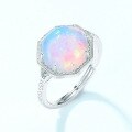 wholesale S925 Sterling Silver Korean Minimalist Geometric Hexagon Ring Fashionable Opal Adjustable Hand Jewelry Wholesale-0-3
