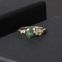 wholesale 925 Sterling Silver Forest Ins Style Natural Moss Agate Gemstone Ring and Earrings Set-Natural water grass agate ring (can be specified in US size 5-10)