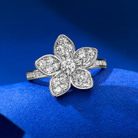 wholesale S925 silver gold-plated floral ring for women with simulated diamonds, suitable for daily wear or stacking on the index finger-R631 White Diamond>No. 6