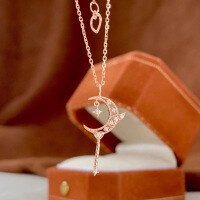 wholesale S925 Sterling Silver Red Elk Pendant Necklace for Women, Unique Star and Moon Design, Dreamy and Exquisite, Versatile Gift, Niche and Light Luxury-BX0060-Rose Gold 925 Silver