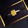 wholesale S925 Sterling Silver 125 Carat Cushion Cut Yellow Simulated Diamond Square Ring for Women-0-1