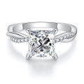 wholesale S925 sterling silver plated with 18K gold, cross-border new 2-carat princess-cut moissanite ring classic four-prong moissanite engagement ring-0-4