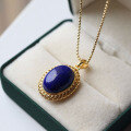 wholesale S925 silver gold-plated with natural lapis lazuli cabochon, auspicious cloud pattern, hollow-out ethnic retro high-end luxury pendant-0-0