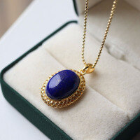 wholesale S925 silver gold-plated with natural lapis lazuli cabochon, auspicious cloud pattern, hollow-out ethnic retro high-end luxury pendant-Imperial Lapis Lazuli Pendant 925 Silver