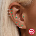 wholesale S925 Sterling Silver Natural Green Chalcedony Diamond Light Luxury Flat Head Threaded Ear Cartilage Piercing Earrings, Popular in Europe and America-0-1