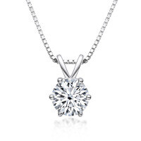 S925 Silver Classic Six-Claw D Color Moissanite 1 Carat Necklace-[Six-Prong] White Gold  D Color Moissanite - 0.5CT