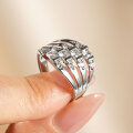 Metal Four-Row Zirconia Ring, Cross-Border Hit, Minimalist Luxury Design, Versatile for Work and Fashion-0-0