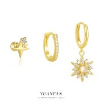 wholesale S925 Sterling Silver Opal Starry Twinkle Micro-Inlaid Earrings, French Style Luxury Women's Ear Studs-Single set of three 925 silver