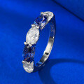 wholesale S925 silver jewelry oval 4*6 white diamond mixed-color tanzanite pave ring for womenins-0-2