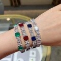 wholesale S925 silver plated with 18k gold high-end new full-diamond cotton-inclusion emerald marquise bracelet-0-2