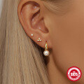 wholesale S925 Sterling Silver Classic Pearl Petal Zirconia Versatile Set of Hoop Earrings-0-3